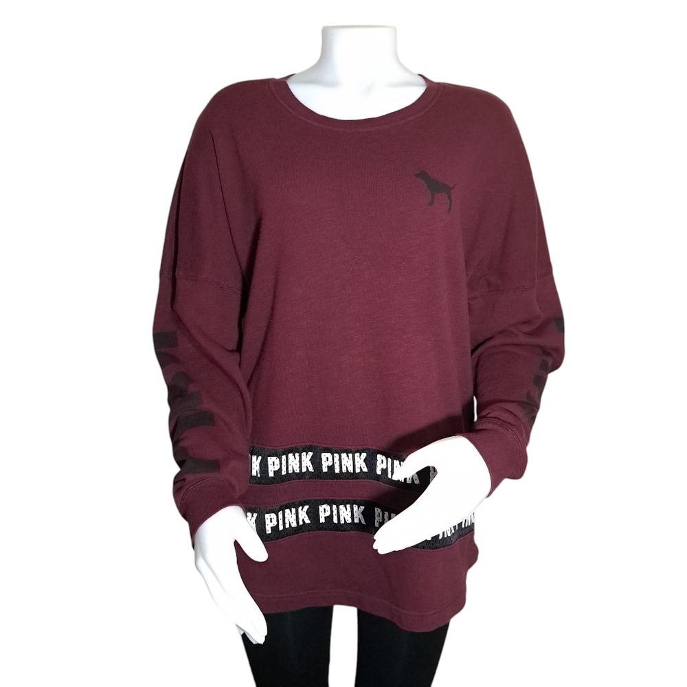 PINK Victoria's Secret Women's Tunic/Top with jersey Stripes Burgundy Medium